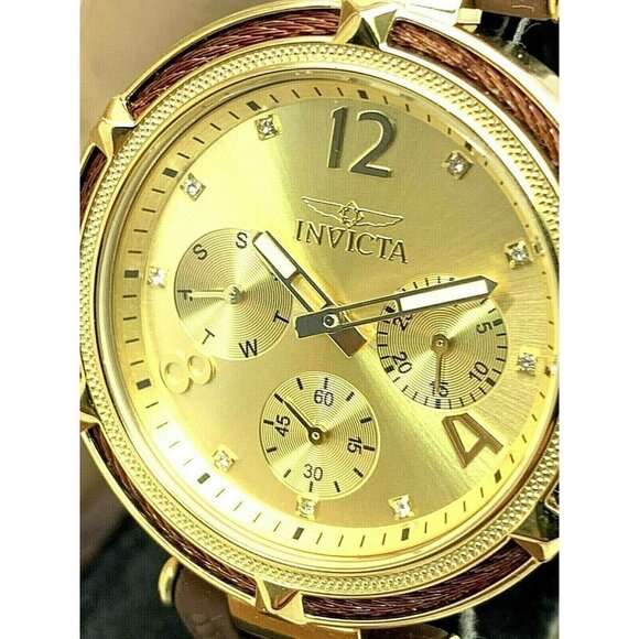 Invicta Women\'s Watch 29138 Bolt Gold Tone Dial Brown Rubber Strap Quart…